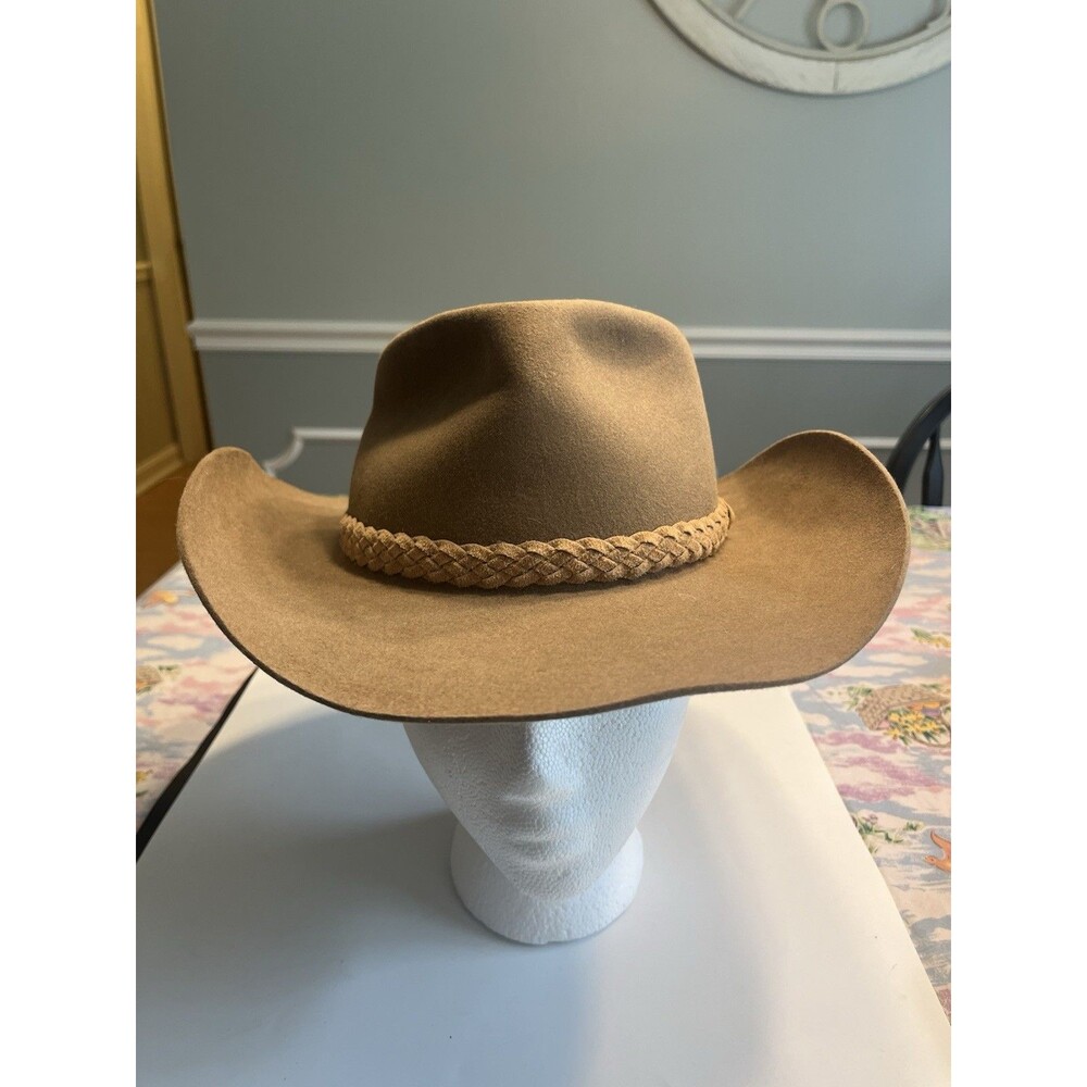 AKUBRA Snowy River Pure Fur Felt Leather Braided Band Hat Sz 56 Western Cowboy